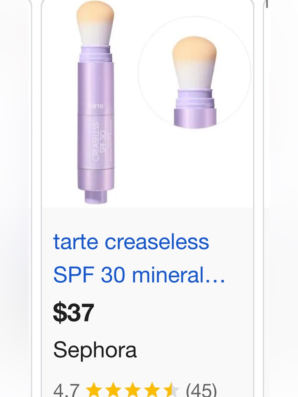 2 pack tarte Creaseless SPF 30 Mineral Stick - Lavender Tube with Brush